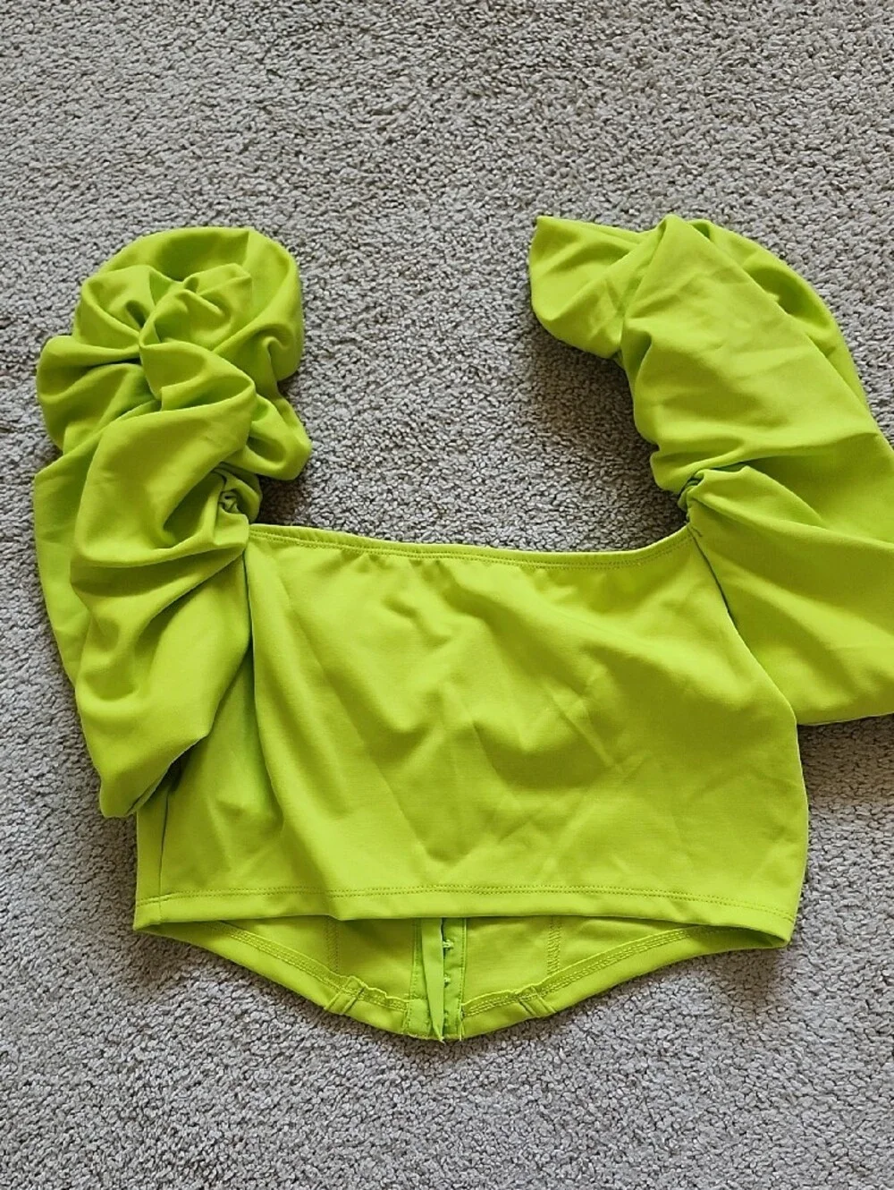 SHEIN Neon Green Puff-Sleeve Corset Crop Top - Picture 5 of 6